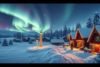 Téli Lappföld Mikulásfalvával és északi fényekkel