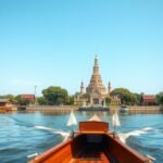 Hajókázás Ayutthaya szigete körül, lenyűgöző templomokkal.