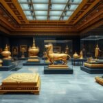 Aranyfényű relikviák a Chao Sam Phraya Nemzeti Múzeumban Ayutthaya városában.