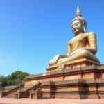 Óriás ülő Buddha Wat Phanan Choeng Ayutthayában, Thaiföldön