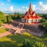 Ayutthaya templom, trópusi környezetben, napsütéses időben.