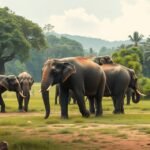 Elefántok sétálnak a természetes környezetükben Chiang Mai közelében.