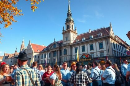 München Oktoberfest 2023: ünneplők a városban, sörrel a kezükben.