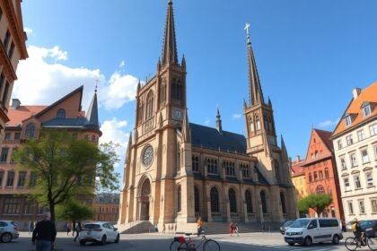 A Szent Bertalan-katedrális Plzeňben, gyönyörű gótikus építészet.