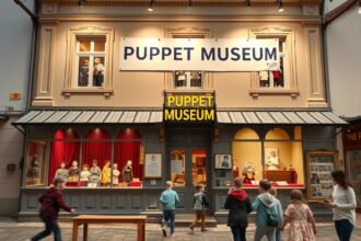 Plzeň Bábkészítő Múzeum bejárata, gyermekek és felnőttek látogatása