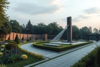 A Meditációs Kert Plzeňben, csendes szépség, emlékművel.