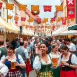 Közönség ünnepli a Pilsner Fest sörfesztivált Plzeňben tradicionális öltözetekben.