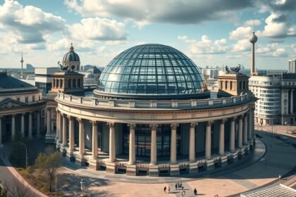 A Reichstag üvegkupolája Berlinban, modern építészeti csoda.