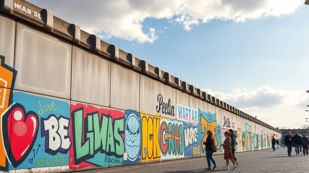 A Berlini fal maradványai és az East Side Gallery színes falfestményei.