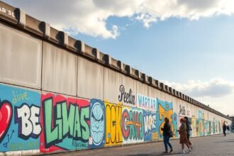 A Berlini fal maradványai és az East Side Gallery színes falfestményei.