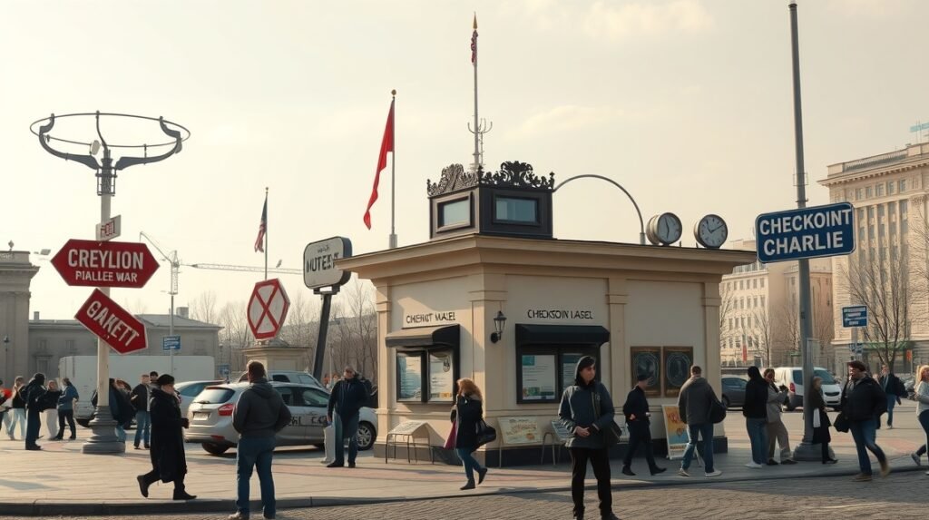 Checkpoint Charlie Berlin, a historic Cold War crossing point.