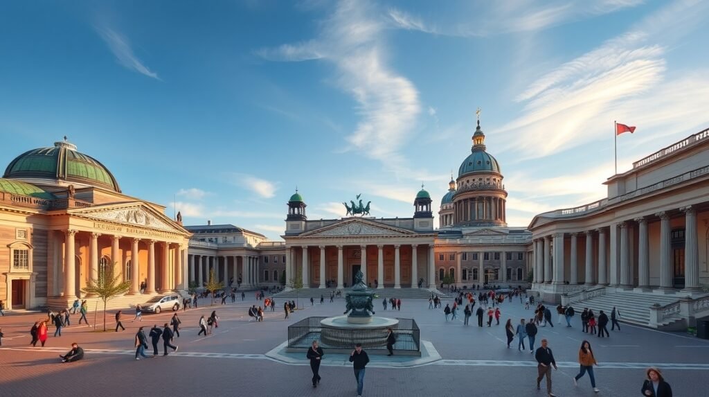 Gendarmenmarkt látképe Berlinben, történelem és kultúra egyesítve.