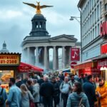Berlin utcai étkezési jelenet Currywursts és Döner Kebabbal