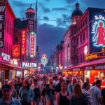 A Reeperbahn neonfényes utcája Hamburg St. Pauli negyedében.