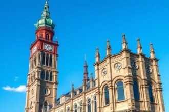 A Szent Mihály-templom (Michel) torony Hamburgban, népszerű látnivaló.