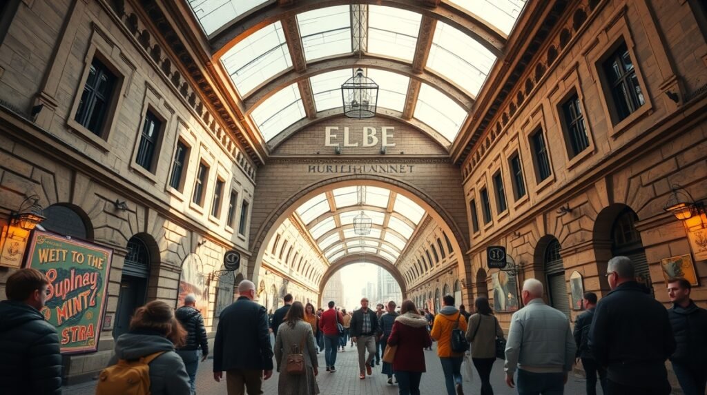 Séta a régi Elba-alagútban Hamburgban, történelmi vasfolyosó