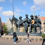 A Brémai muzsikusok szobra Brémában, Németországban.