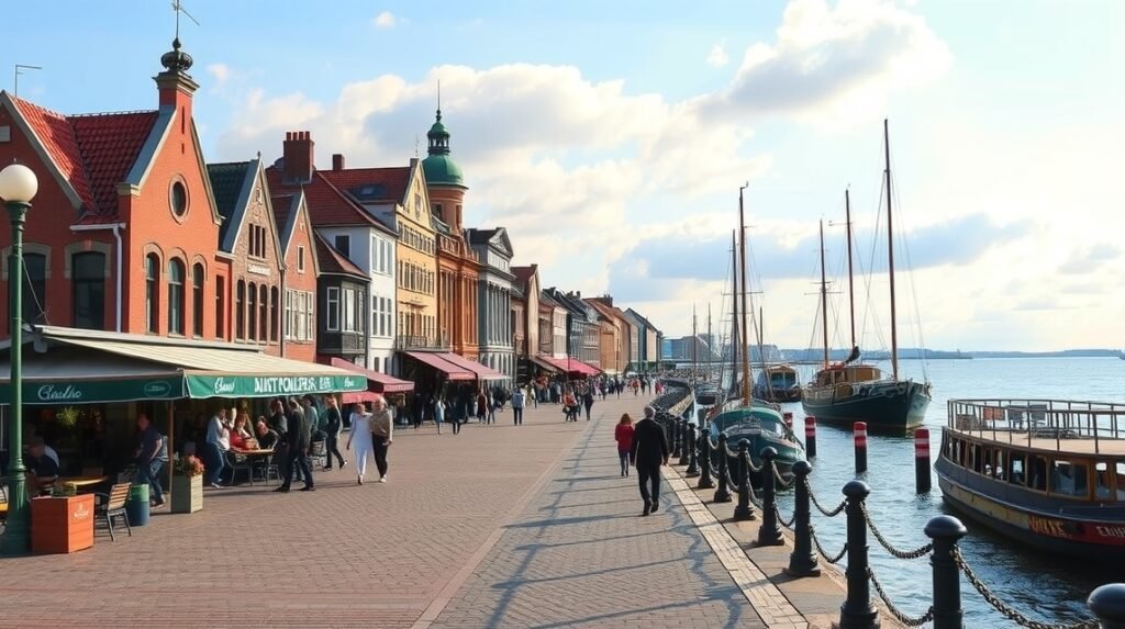 Séta a Schlachte folyóparti sétányon Brémában