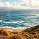 Kilátás a Zöld-foki szigetek partjáról, szép tengerrel és felhős idővel.