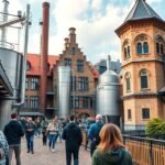 Beck's sörgyár látogatás Brémában, élénk sörfőző környezetben.