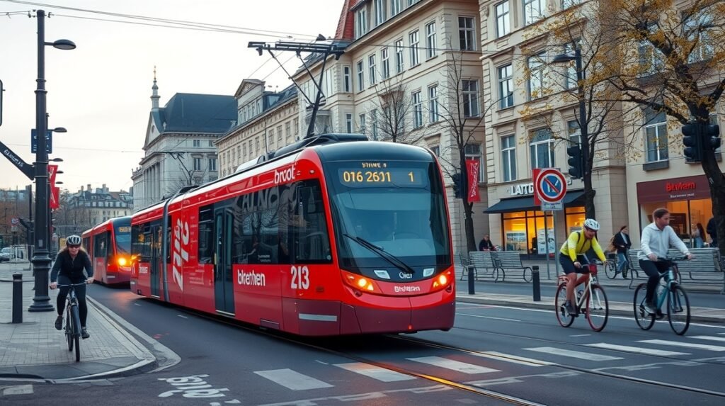 Bréma közlekedés: villamos és kerékpáros kultúra az utcákon.