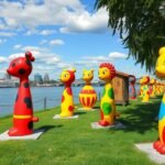 Nanas-szobrok a Leine partján Hannoverben, színes művészeti élmény.