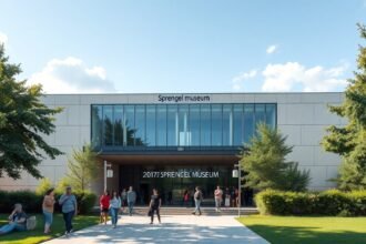 Sprengel Múzeum bejárata Hannoverben, modern művészeti jellemzőkkel.