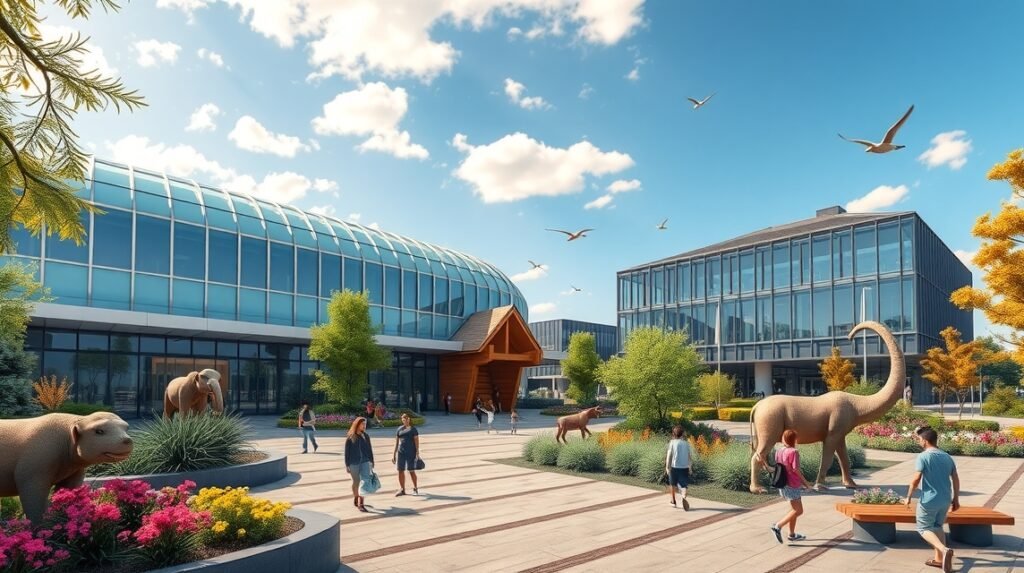 Rostocki Állatkert és Darwineum kültéri kijelzője, egzotikus állatokkal.