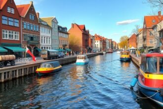 Hajókázás az Alter Strom csatornán Rostock városában.