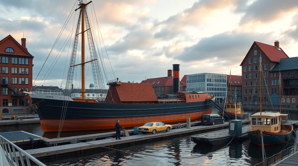 Traditionsschiff Rostock tengerészeti múzeum a kikötőben