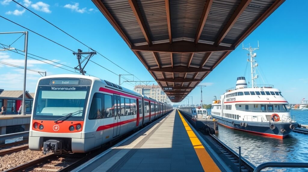 S-Bahn von Rostock nach Warnemünde mit Komp am Hafen