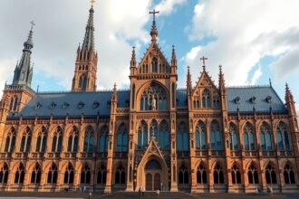 A Lübecki Dóm gótikus építészete és monumentális tornyai.