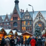 Lübeck karácsonyi vásár Észak-Németországban középkori épületekkel
