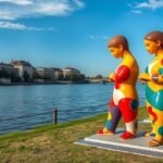 Színes Nanas-szobrok a Leine partján Hannoverben.