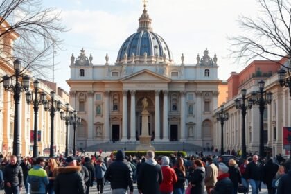 Vatikán látogatás tömege a Szent Péter téren Rómában.