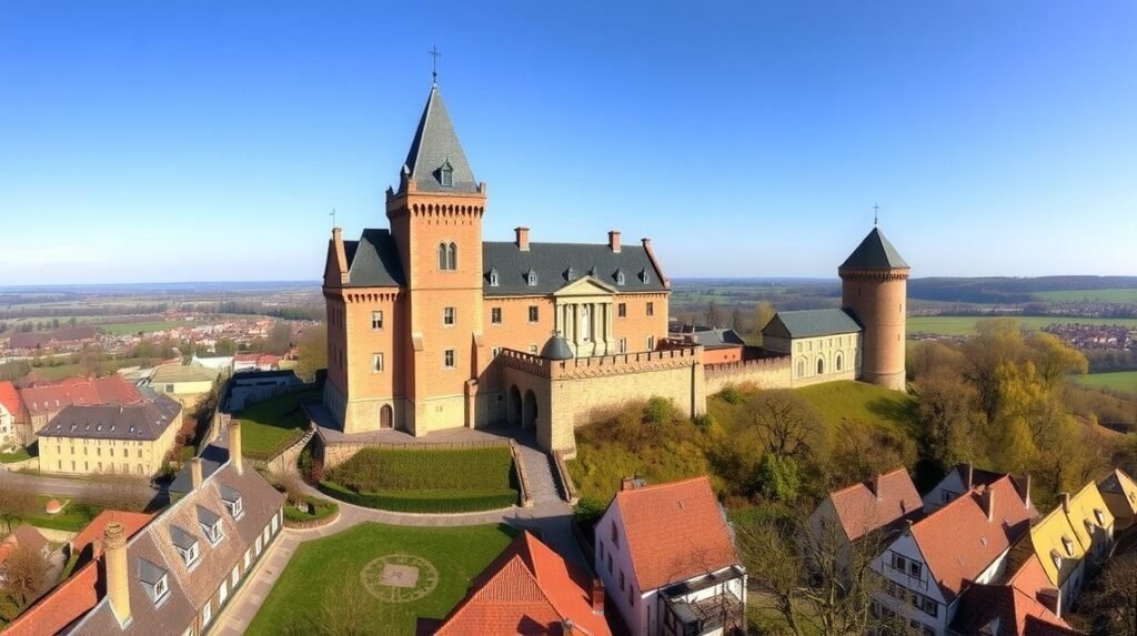 A Sparrenburg vár Bielefeldben, gyönyörű panorámával a városra