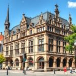 Bielefeld régi városházája, az Altes Rathaus szép homlokzata.