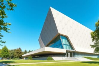 Kunsthalle Bielefeld modern épülete napfényben