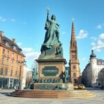 A Leineweber-Denkmal szobra Bielefeld belvárosában.