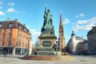 A Leineweber-Denkmal szobra Bielefeld belvárosában.