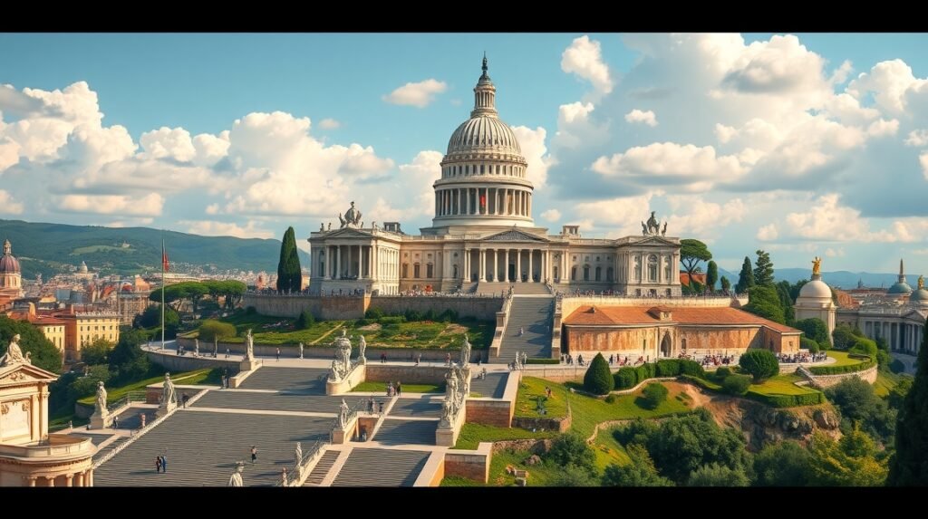 A Capitolium panorámája Rómában, híres építészeti látnivaló.