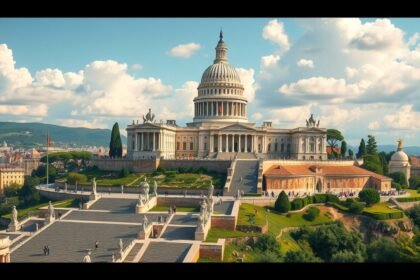 A Capitolium panorámája Rómában, híres építészeti látnivaló.