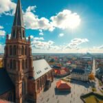 Kilátás a Szent Reinold-templom gótikus tornyából Dortmund városára