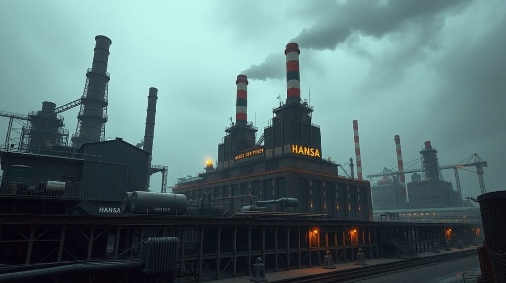 Hansa Kokszolóüzem Dortmund távlatban, ipari építészet és műemlékek.