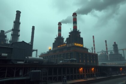 Hansa Kokszolóüzem Dortmund távlatban, ipari építészet és műemlékek.