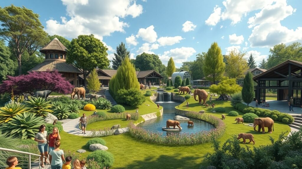 Dortmundi Állatkert látkép családi programokkal és egzotikus állatokkal.