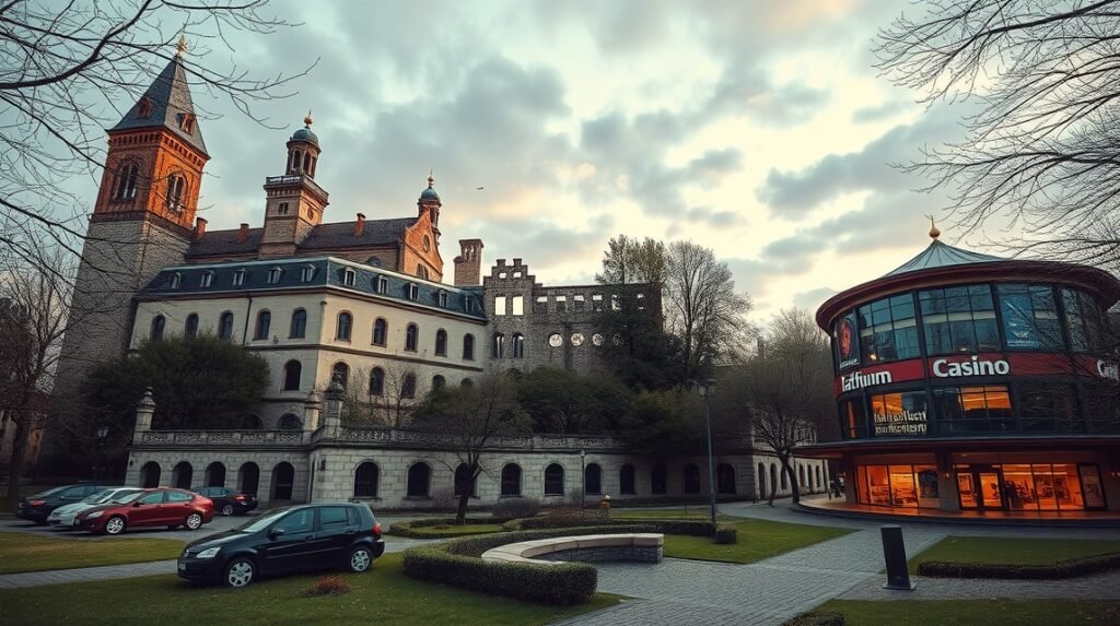 Hohensyburg romjai és kaszinó Dortmundban, gyönyörű panorámával.