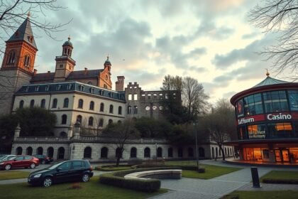 Hohensyburg romjai és kaszinó Dortmundban, gyönyörű panorámával.