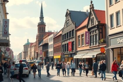 Westenhellweg sétálóutca Dortmundban, vásárlással és városi élettel.