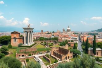 A Palatinus domb lenyűgöző kilátása Róma ókori romjaira.